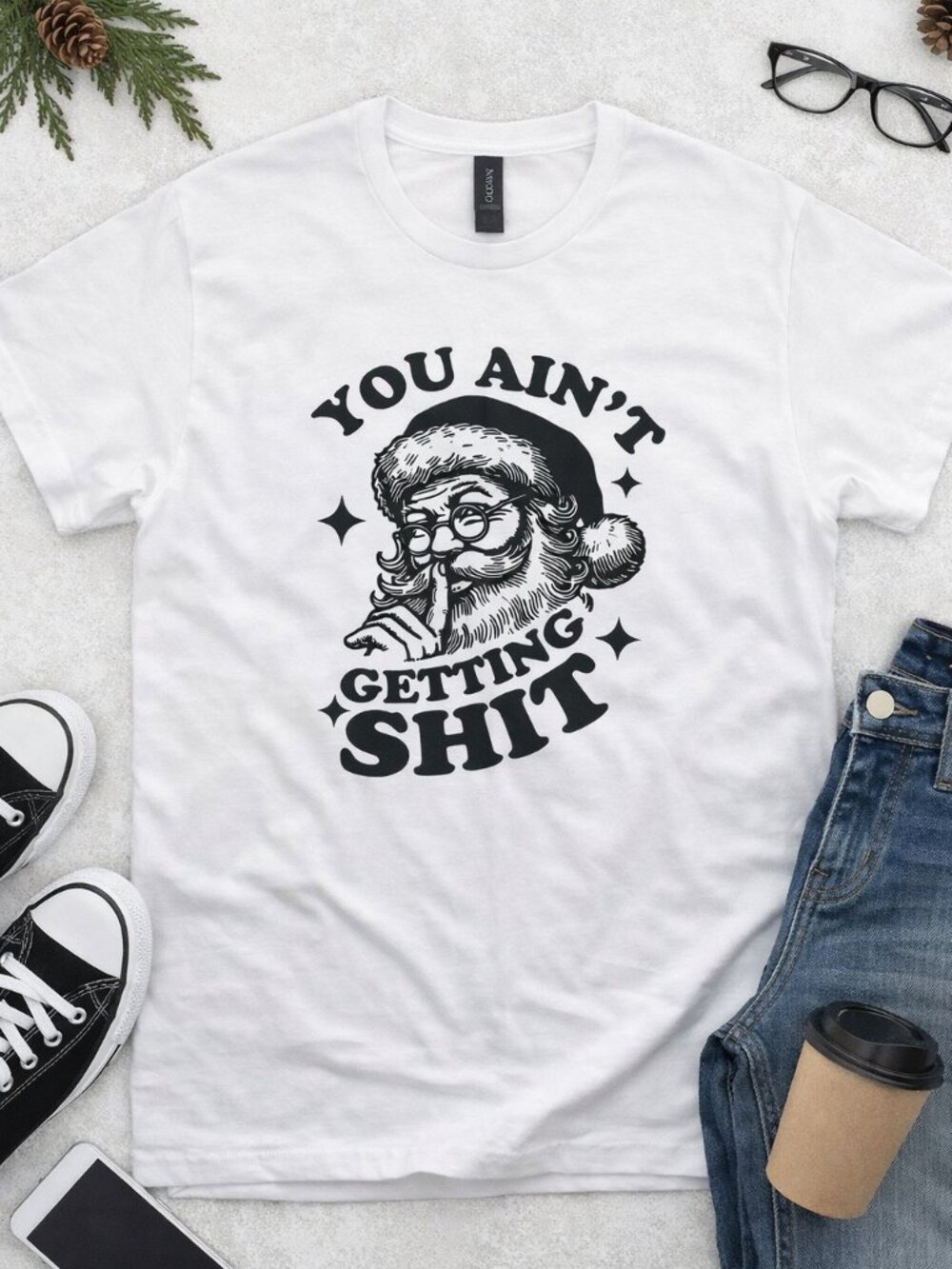 Gildan Softstyle Graphic Tee Large White Funny Christmas Santa Shirt Unisex